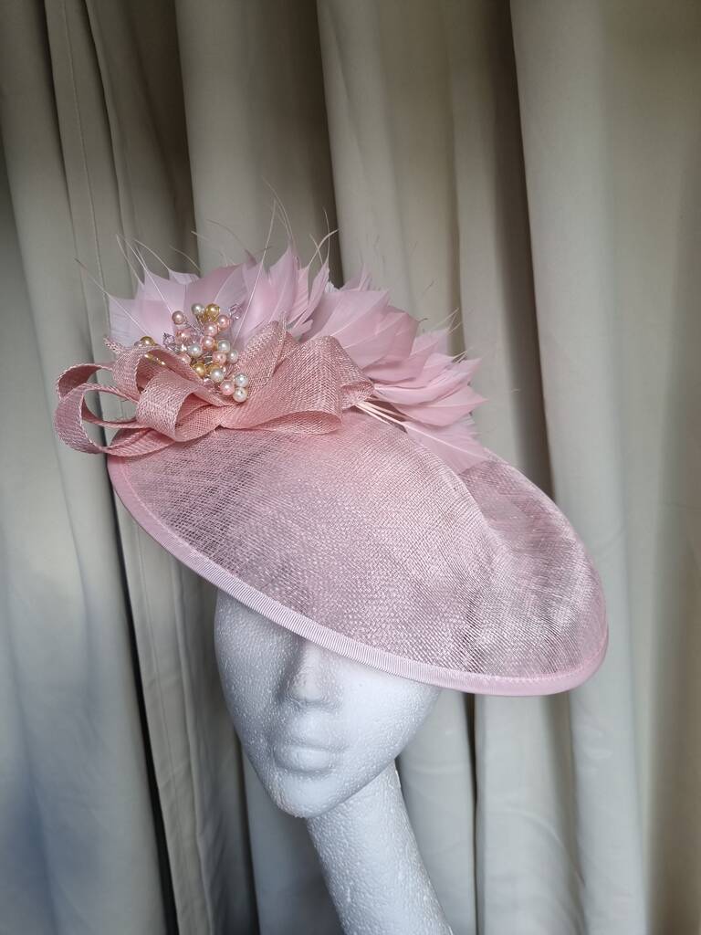 Pink Saucer Style Had With Feather And Beading Detail, 1 of 4