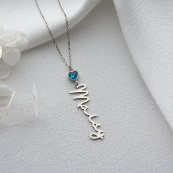 Vertical Name Necklace With Heart Birthstone, 4 of 9