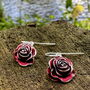 Red Rose Drop Earrings, Silver Plated, thumbnail 1 of 6
