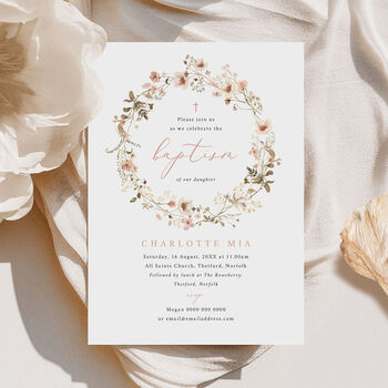Pink Floral Personalised Baptism Invitation, 3 of 6