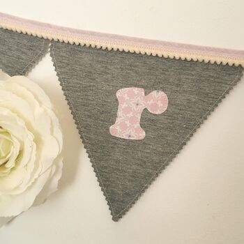 Bunting Personalised Luxury Grey And Pink New Baby Girl, 9 of 12