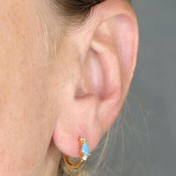 Yellow Gold Plated Turquoise Huggie Hoop Earrings, 4 of 8