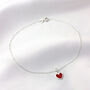Sterling Silver Red Enamel Heart Charm Anklet, thumbnail 2 of 4