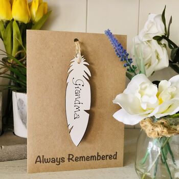 Personalised Remembrance Card Feather Wooden Keepsake, 3 of 6