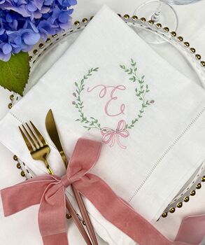 Embroidered Linen Wreath Napkin, 2 of 4