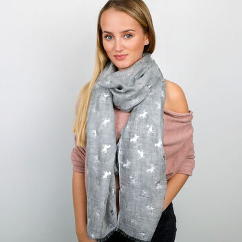 Horse Print Metallic Rose Gold And Silver Foil Scarf, 3 of 10