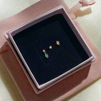 14k Solid Gold Opal Dangle Labret Stud Earring, 3 of 6