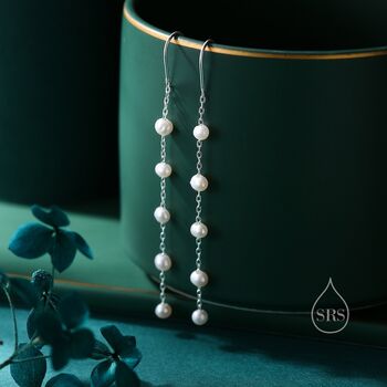 Sterling Silver Genuine Freshwater Pearl U Shape Threader Earrings, 6 of 11
