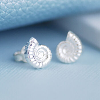 Sterling Silver Ammonite Shell Stud Earrings, 3 of 6