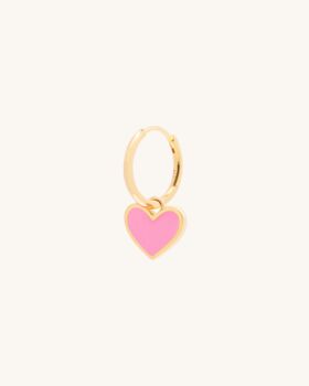 Sleepover Pink Enamel Heart Huggie Hoop Earrings, 2 of 3