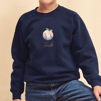 Personalised Kids Baseball Christmas Jumper, 2 of 4