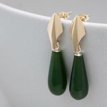 9ct Gold Deco Dropper Earrings With Nephrite, 9 of 12