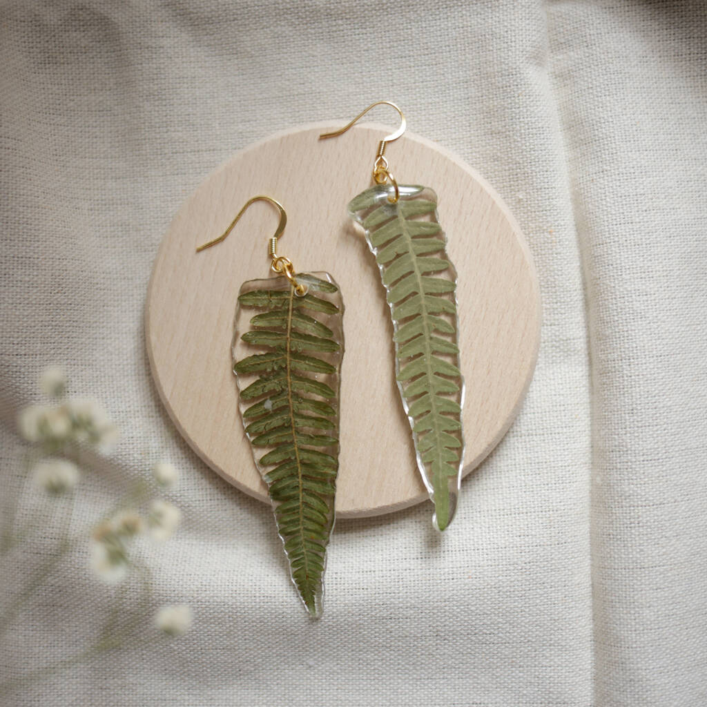 Large Pressed Fern Sterling Silver Earrings By Nordic Flowers