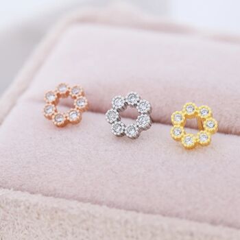 Sterling Silver Tiny Cz Circle Wreath Stud Earrings, 2 of 12