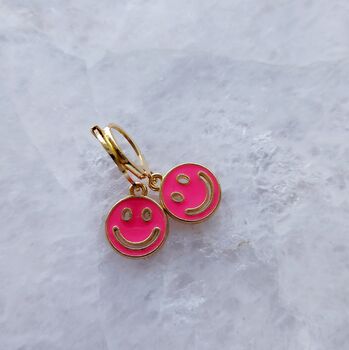 Smiley Face Huggie Hoop Earrings, 3 of 6