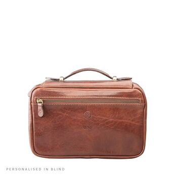 Elegant Leather Double Zip Wash Bag. 'The Cascina', 10 of 12