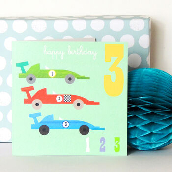 Racing Cars 3rd Birthday Card, 3 of 4