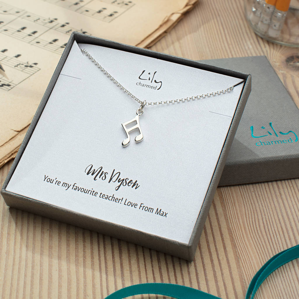 Silver Music Note Necklace With Personalised Message By Lily Charmed