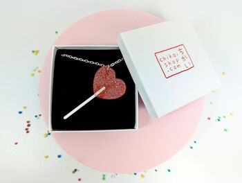 Lollipop Heart Necklace On Acrylic Silver Plated Chain, 4 of 7