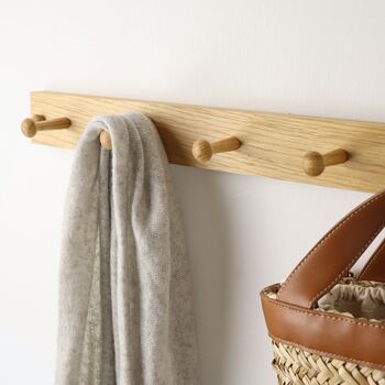 Solid Oak Shaker Style Peg Kitchen Rail Or Coat Rack, 6 of 9