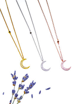 Moon Star Necklace Cz Rose Or Gold Plated 925 Silver, 3 of 10