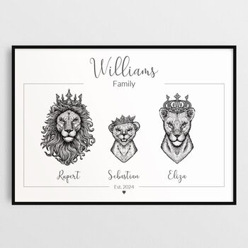 Personalised Animal Family Portrait Print Royal Lion Family, 5 of 11