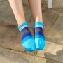 Block Stripe Aqua And Dash Mint Women's Trainer Socks, thumbnail 2 of 9