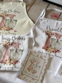 Personalised Baking Apron Gift, Custom Watercolor Apron, Tea Towel Or Recipe Book, 2 of 10