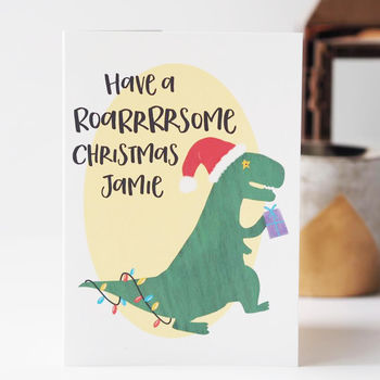 Personalised Roarsome Dinosaur Christmas Card For Kids, 2 of 6
