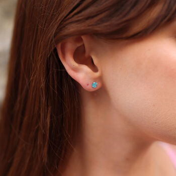 Sterling Silver Glittering Blue Stud Earring, 3 of 3