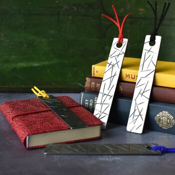 Personalised 11th Anniversary Gift, Steel Bookmark Retro Geometric Design, 6 of 11