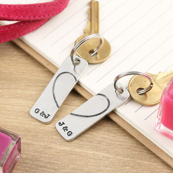 Couples Gift One Heart Pair Of Personalised Keyrings, 4 of 5