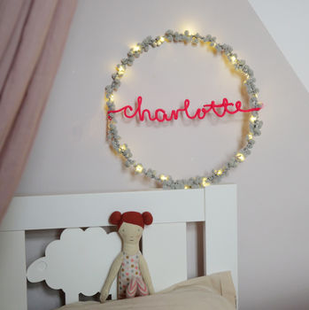 Personalised Pom Pom Fairy Light Hoop Gift For Girl, 7 of 12