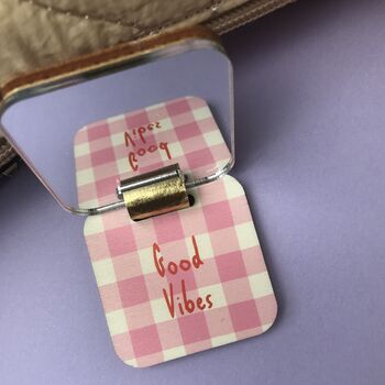 Personalised Pink Gingham Printed Mirror Keyring, 2 of 6