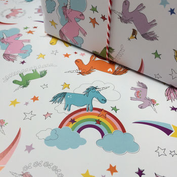 Unicorn Gift Wrapping Paper Or Gift Wrap And Card Set, 3 of 12