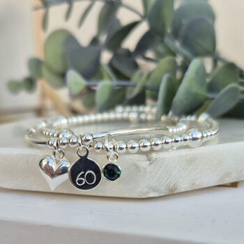 Sterling Silver Birthstone Age Special Birthday Stacking Bead Bracelet Set, 4 of 9