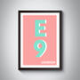 E9 Homerton Hackney London Typography Postcode Print, thumbnail 9 of 10