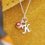 Silver Script Mini Initial Necklace With Birthstone, thumbnail 5 of 10
