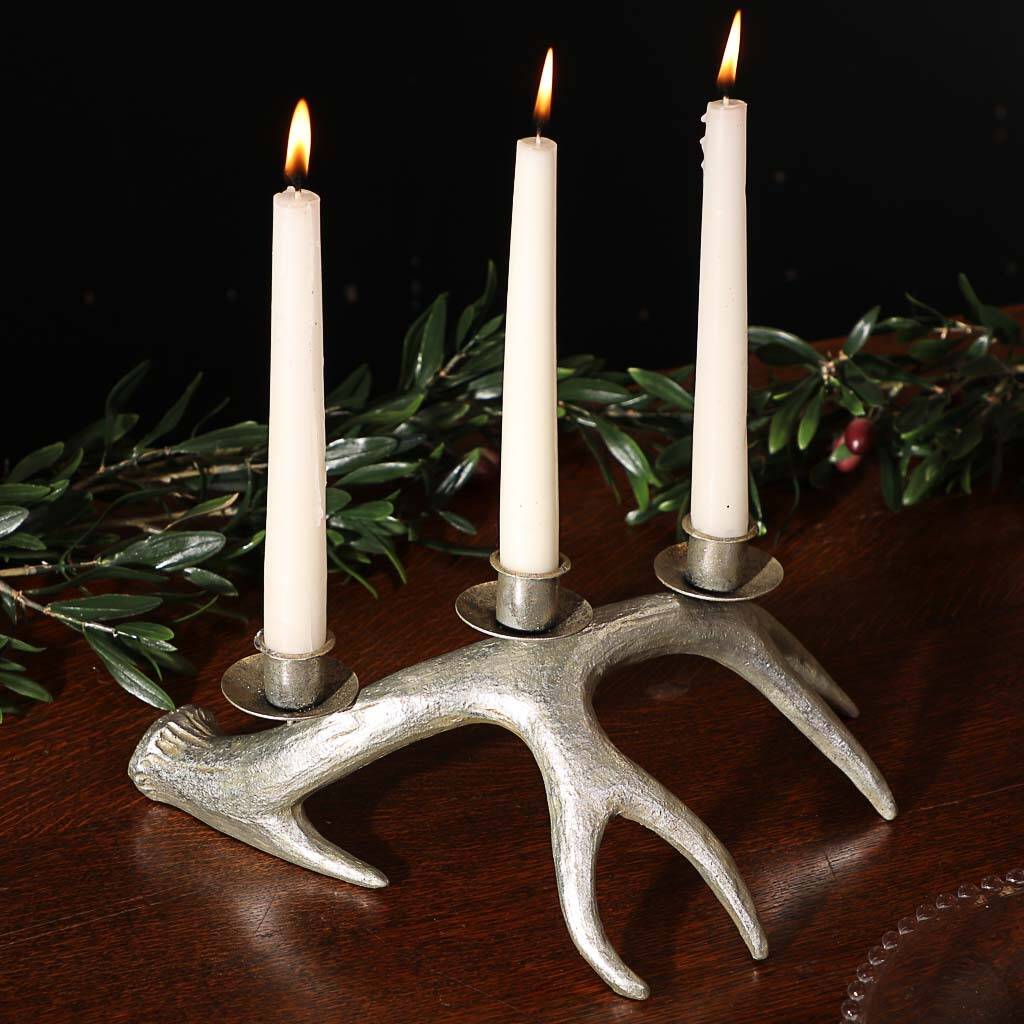 Woodland Magic Silver Antler Candle Holder By Dibor