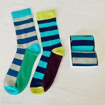 Two Pairs Of Eco Super Soft Men's Striped Socks ~ Boxed, 2 of 5