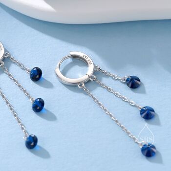 Sapphire Blue Cz Cascade Huggie Hoop Earrings, 2 of 12