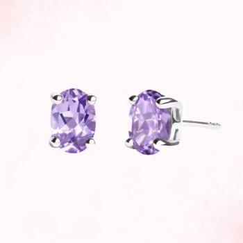 Lavender Amethyst Oval Stud Earrings In Sterling Silver And Gold, 2 of 12
