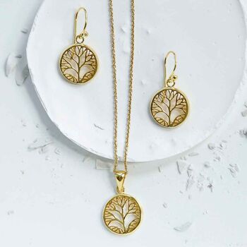 Gold Plated Sterling Silver Dangly Tree Earrings, 3 of 4