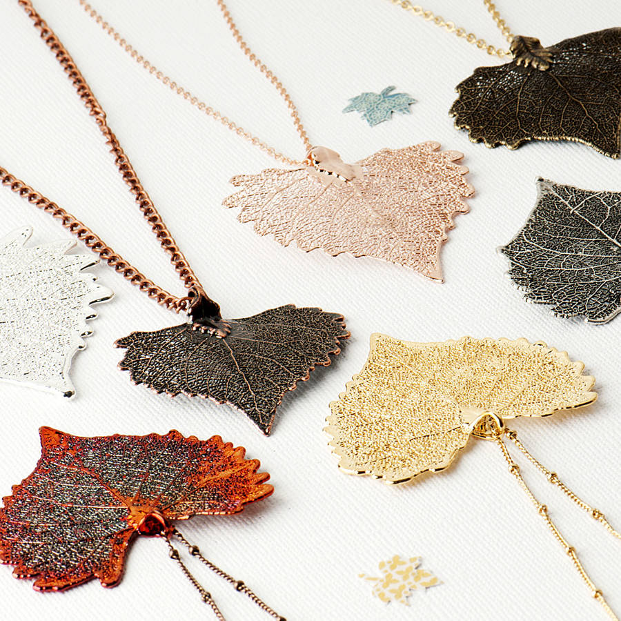 Cottonwood Real Heart Leaf Gold Autumn Necklace By Grace & Valour