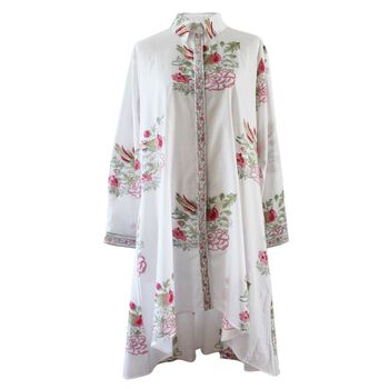 Block Printed Floral Bird Cotton Shirt Dress 'Natalia', 8 of 8