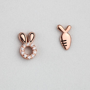 Sterling Silver Crystal Bunny And Carrot Stud Earrings, 2 of 7