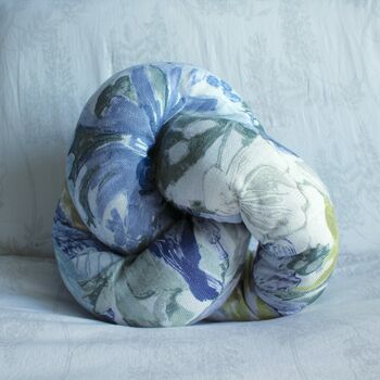 Handmade Personalised Blue Floral Knot Cushion, 3 of 5