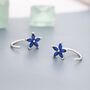 Sapphire Blue Flower Cz Huggie Hoop Earrings, thumbnail 5 of 11