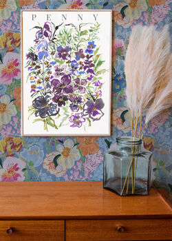 February Violets Birth Flower Print And Name, 3 of 4