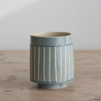 Pale Blue Stripe Short Ceramic Vessel, 3 of 3